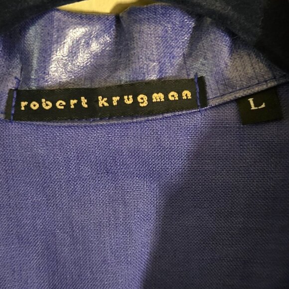 Robert Krugman Vintage Blue Wax Linen Full Zip Jacket Size L - Picture 3 of 4
